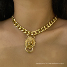 Personalized single-layer punk lion headgear hip-hop trend exaggerated three-dimensional necklace women